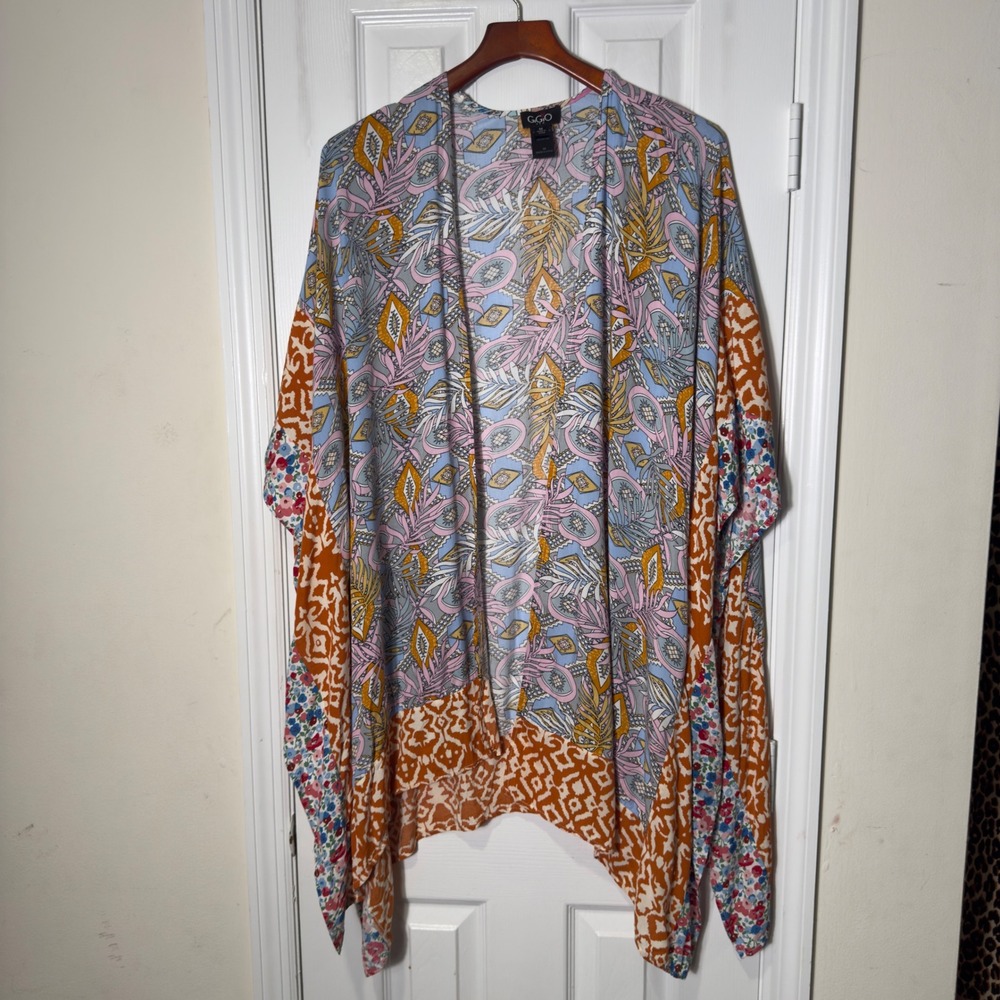 Gigio Mixed Print Kimono Cardigan‎ Size Medium Boho Open Front Lightweight